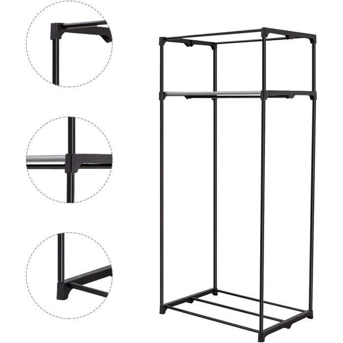 RELAX4LIFE Wardrobe with Metal Frame, Fabric Closet with Large Storage Space, Folding Wardrobe with Cover, Textile Closet with Non-Slip Feet, Folding Clothes Closet Fabric Closet (Black)