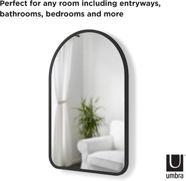 Дзеркало настінне Umbra Hub – 61 см, чорне, ефектна форма, для передпокою, ванної кімнати, вітальні