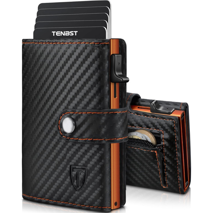 Чоловічий гаманець TENBST з відділом для дрібниць та захистом RFID, Slim Wallet, картхолдер, гаманець-картхолдер, 10 відділень для карток, помаранчевий (помаранчево-чорний)