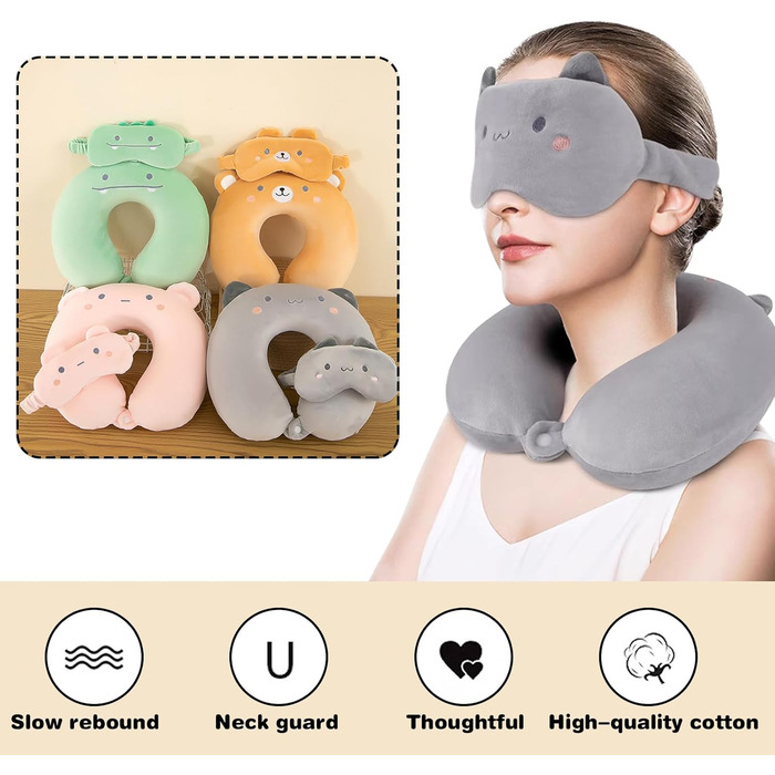 Подушка для шиї Tier Reisekissen з ефектом пам'яті, колір сірий (кіт)