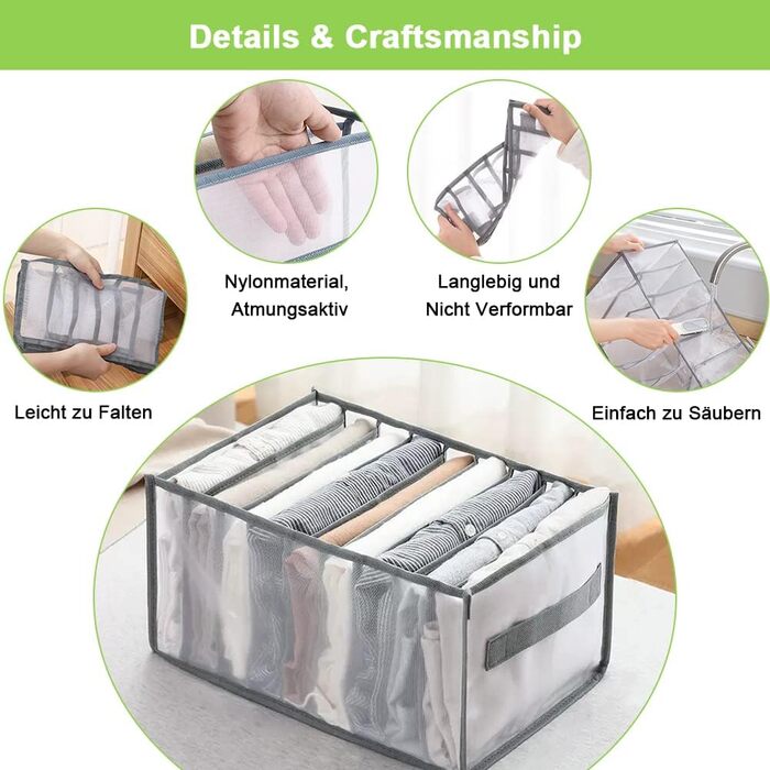 Joycabin 5-Piece Closet Clothes Organizer, Mesh Clothing Storage Box for Jeans, Pants, T-Shirts, Shirts, Storage Boxes Drawer Boxes, Clothes Storage Box