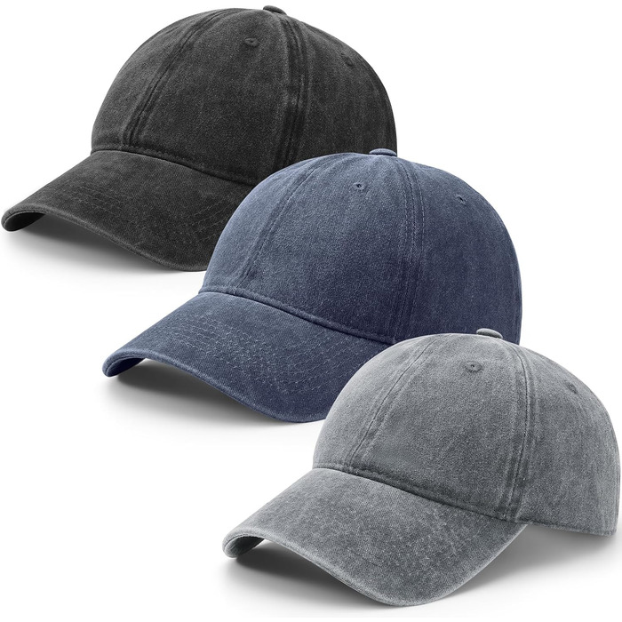 Кепка бейсболка для чоловіків та жінок, 3 шт. Регульована бавовняна кепка, унісекс, вінтажний стиль, для спорту та відпочинку