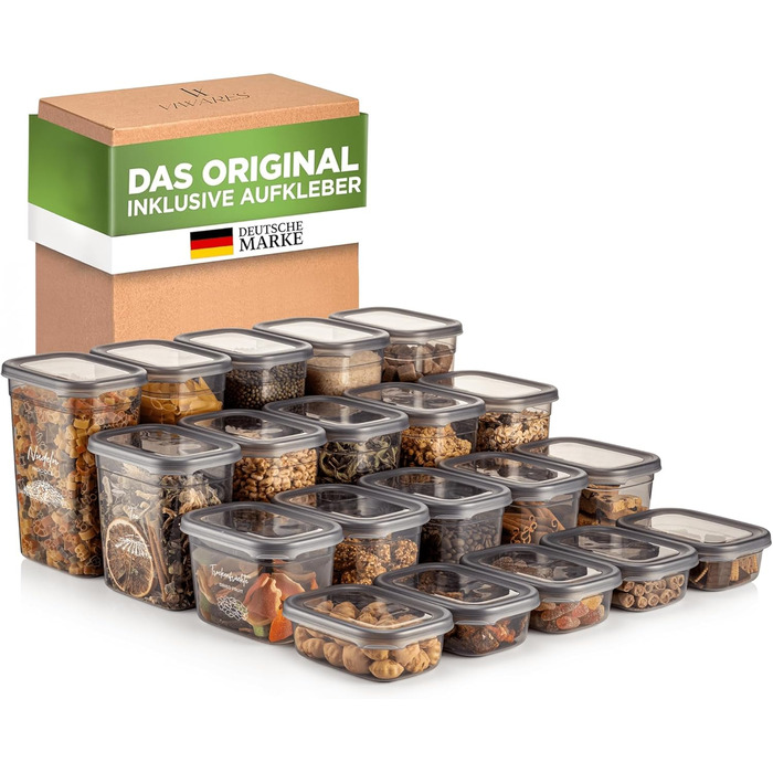 Герметичні контейнери для зберігання продуктів | Набір 25 контейнерів | Без BPA | Для каші, борошна, цукру | Практичні контейнери для кухні (Peggy)