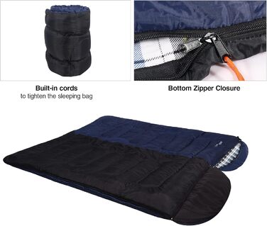 REDCAMP XL Cotton Sleeping Bag - Warm, Removable Hood, Flannel Comfort - 3-4 Season Sleeping Bag for Adults & Kids - Camping, Outdoor, Fishing - Blue (2lbs/3lbs Fill)