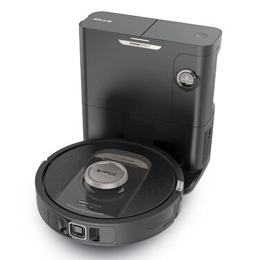 Робот-пилосос Shark PowerDetect з базою самоочищення, самостійно спорожняється до 60 днів, для шерсті тварин, килимів та твердих підлог, з 3D- та LiDAR-навігацією, 14,5 см заввишки, білий (чорний)