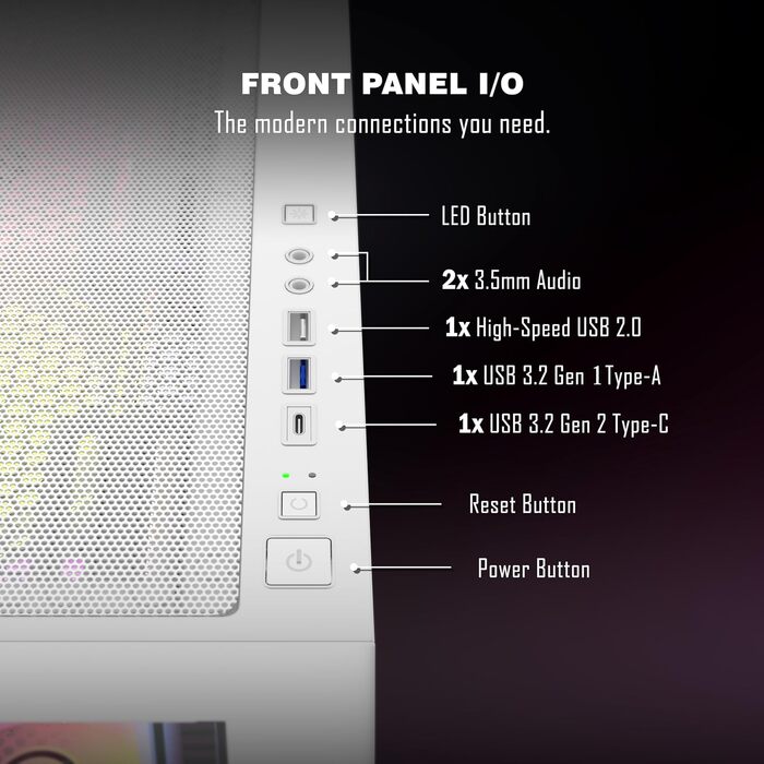 Ігровий корпус для ПК ANSAITE ATX Mid-Tower, 6 ARGB PWM вентиляторів, панорамне загартоване скло, підтримка радіатора 360мм, USB Type-C, Чорний