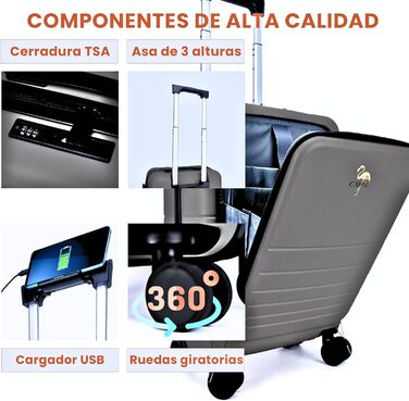 Чемодан валіза на колесах Camir - Smart-чемодан, ручна валіза, 55 x 35 x 23,5 см, ABS + PC (Сірий). USB-порт, TSA-замок, 4 колеса, передня кишеня