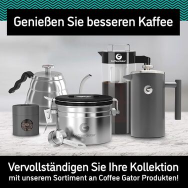 Coffee Gator French Press Coffee Maker - Stainless Steel Thermo Coffee Pot for Longer Hot Coffee - 1 Liter – Grey - Includes Travel Coffee Canister