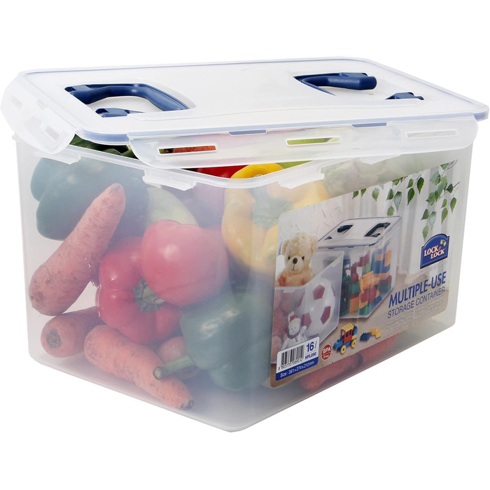 LocknLock PP CLASSIC Storage Box with Lid and Handles | 361 x 274 x 212 mm | 100% Airtight | Semi-transparent Storage Container | Storage Container with Lid for Household Items (16 L (Pack of 2))