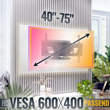 Кріплення для телевізора RICOO S9564: універсальний настінний тримач для телевізорів 40-75 дюймів (VESA 600x400, до 45 кг) з можливістю нахилу та повороту