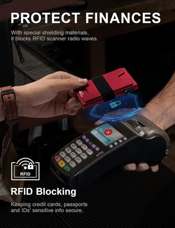 Кредитне картхолдер для чоловіків LXMY з RFID захистом, алюмінієвий, Slim, вміщує 12 карт та гроші, червоний