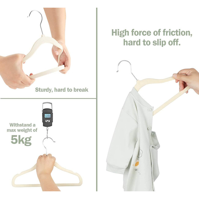 Набір велюрових вішалок для дитячого одягу ilauke (20 шт.), бежевий колір, з антиковзким покриттям