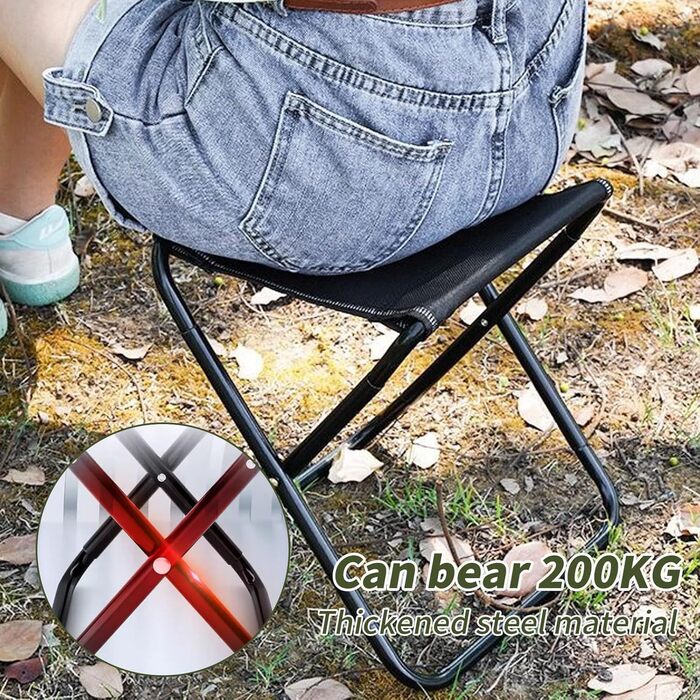 Зручний складаний туристичний пуф з сумкою для зберігання, 30 см (Чорний)