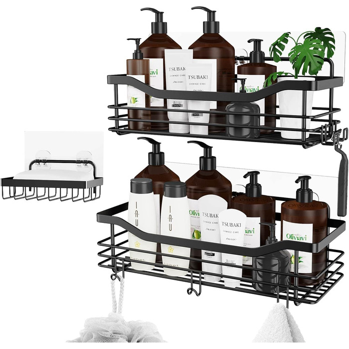 Набір душових корзин з полицями та гачками Orimade (3 шт., чорний) - нержавіюча сталь SUS304, без свердління