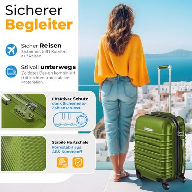 Набір валіз KESSER® з жорстким корпусом (S, M, L, XL) з вагами та білгетом, 4 колеса, ABS, телескопічна ручка, колір хакі