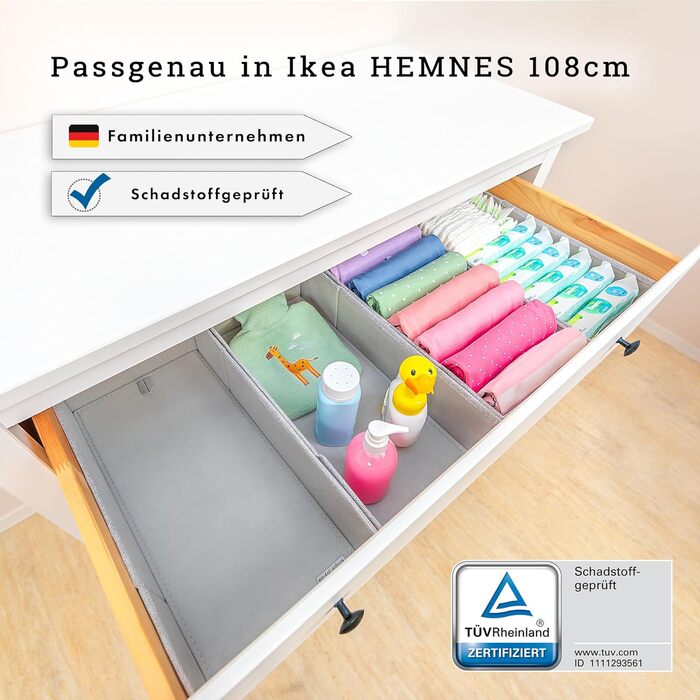 For IKEA dresser; THE ORIGINAL; perfect fit; Stable base; Drawer organization system for changing supplies, children's clothes, socks, underwear; 5-piece set (HEMNES FileFolding)