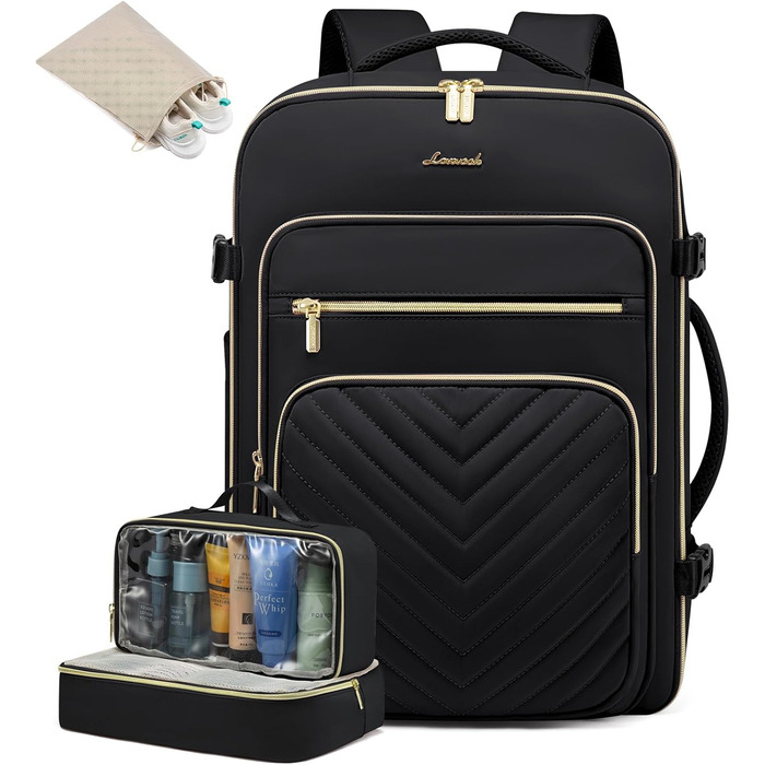 LOVEVOOK Рюкзак для ручної поклажі, 40L, водонепроникний, для ноутбука 17 дюймів, чорний, для подорожей та бізнесу