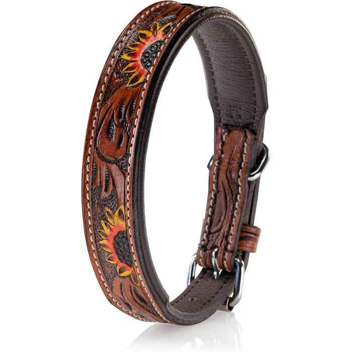 Стильний шкіряний нашийник для собак Джек Рассел від Unikat: ручна робота, з м'якою підкладкою. Нашийник з натуральної шкіри буйвола, для собак середніх порід. Розмір L (40-49.5 см)