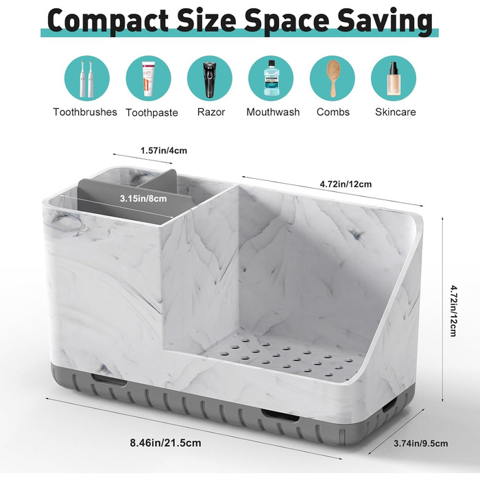 Тримач для зубних щіток у ванну кімнату, органайзер, підставка для електричної зубної щітки з отвором для зливу, знімний органайзер для ванної, кухні та сім'ї (Сірий) (Сірий мармуровий малюнок)