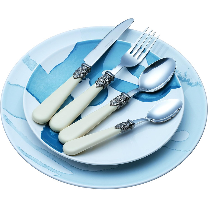 EXZACT 16-Piece Cutlery Set, Cream, Stainless Steel with Detailed Handle, Traditional, Elegant, Vintage Style/Antique