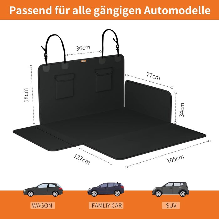 Захист для багажника Toozey: водовідштовхуючий, міцний, легкий у догляді. Килимок для багажника для собак, підходить для легкових автомобілів, позашляховиків, вантажівок. Чорна кромка, стандартний чорний колір.