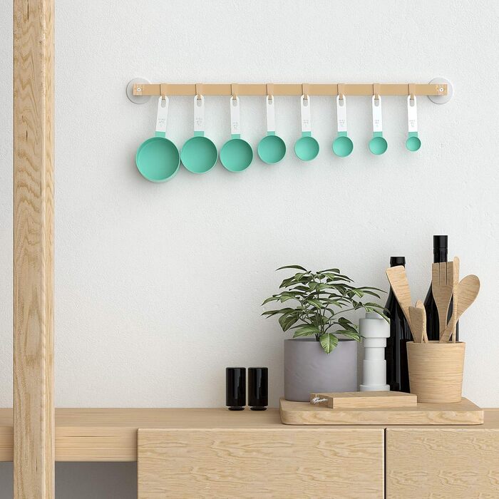 Набір мірних ложок та мірний стакан з нержавіючої сталі, 8 шт. - для рідин та твердих інгредієнтів, випічки, кулінарії (блакитно-зелений)