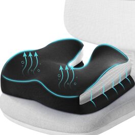 Ортопедична подушка для сидіння з піни Memory Foam: для офісного крісла, авто, інвалідного візка. Чорний дихаючий чохол