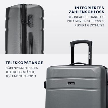 ВалізаWITTCHEN Globe Line сірого кольору (4 шт.): велика, середній, маленька, ручна. ABS, телескопічна ручка, кодовий замок, 4 колеса