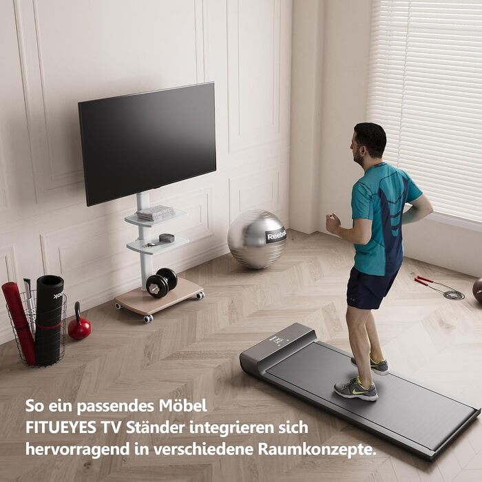 FITUEYES Rolling TV Stand with 3 Shelves - Mobile TV Stand for 32-70 Inch TVs up to 40kg, VESA 400x600, Adjustable & Swivel, White