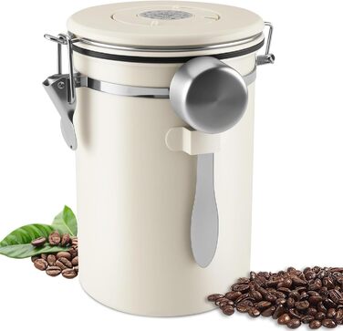 Герметичний контейнер для кави з нержавіючої сталі, 1.8L, з мірною ложкою та індикатором дати, для кави, чаю, горіхів, какао, зберігає свіжість