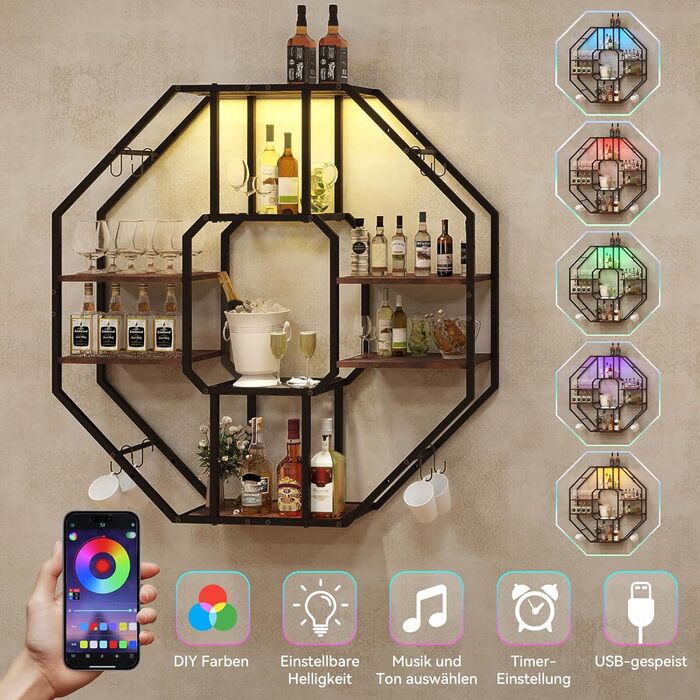 Стильне металеве вітрина для вина з LED-підсвічуванням, 3 яруси, для бару, кухні, вітальні, ресторану, чорний, 20x80 см