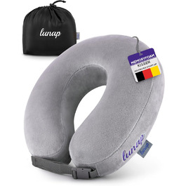 Подушка для шиї Travel Pillow Roundy O сірого кольору | Подушка для подорожей в літак, авто | Memory Foam, дихаюча тканина, знімна наволочка