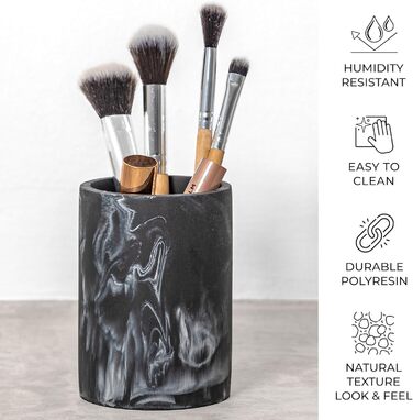 Набір для ванної кімнати ZCCZ: 4 предмети (тримач для зубних щіток, дозатор мила, мильниця, стакан для зубних щіток) – чорний мармур, елегантне зберігання косметики