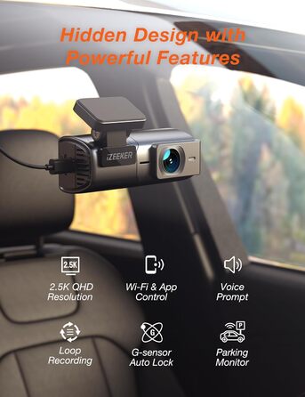 Автомобільний відеореєстратор iZEEKER 2.5K WiFi з картою 32GB: Full HD, нічна зйомка, G-сенсор, WDR
