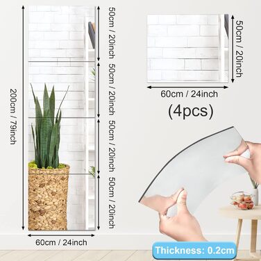 Самоклеючі дзеркальні панелі Augshy 50x60 см (4 шт.) - гнучкі, акрилові, для декору стін
