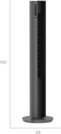 Турбовентилятор 110 см з пультом керування, тихий вентилятор-вежа, 30W, 12 швидкостей, таймер 12h, іонізація, охолоджувач повітря PURE Plasma, білий (сірий)