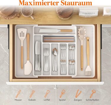 Органайзер для столових приборів Lifewit в шухляду, розсувний, пластиковий, білий 33-57 x 38 x 5 см