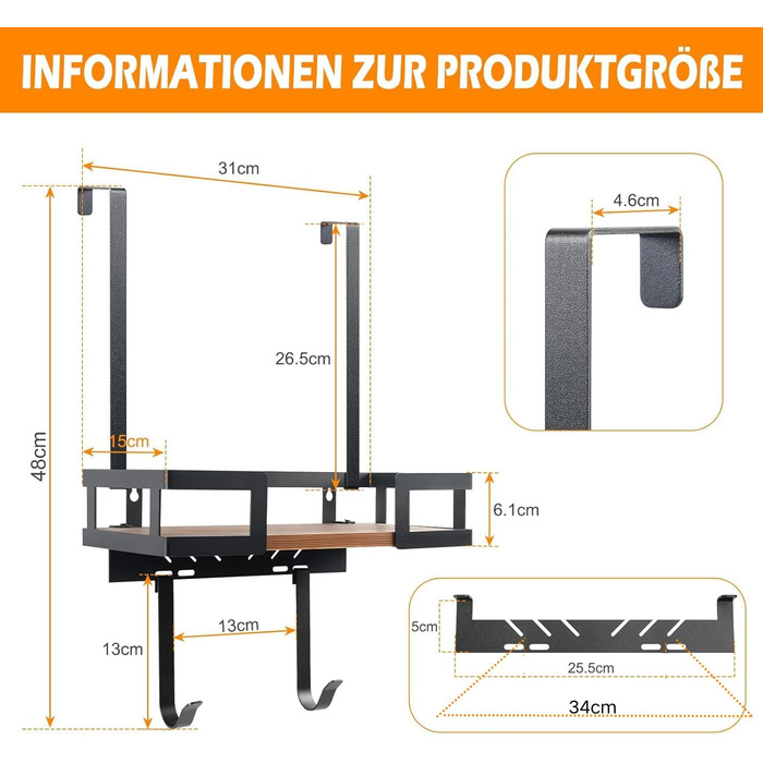 Настінний тримач для прасувальної дошки з металевим кошиком та знімними гачками, для T- та V-подібних дошок, над дверима