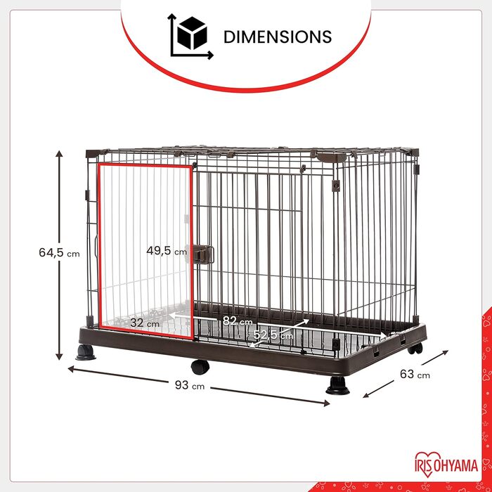 Клітка для собак, котів та кроликів Iris Ohyama, 1.7 м², 8 панелей, WPC-24, чорна, з дверцятами