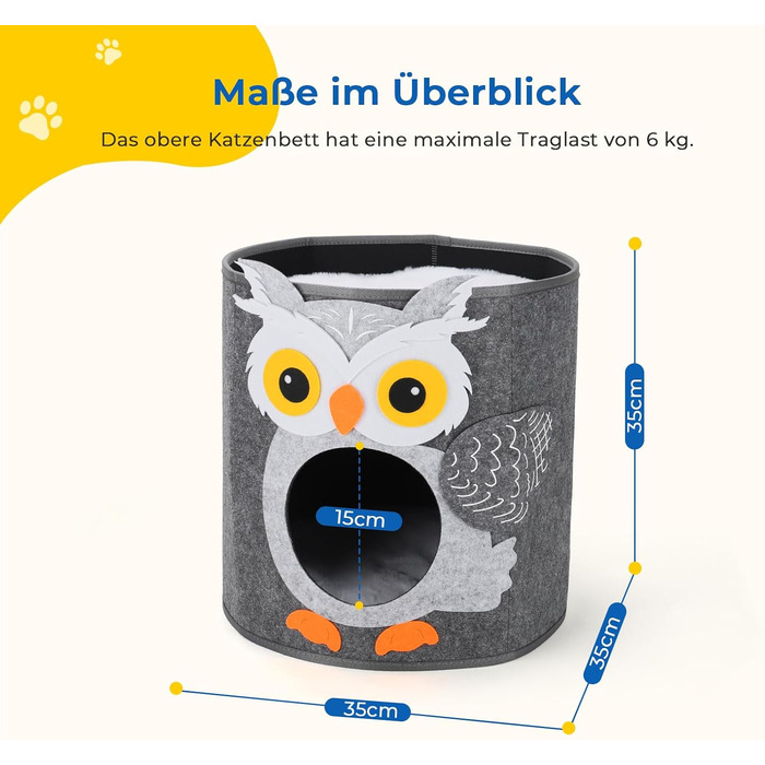 Кігтеточка-будиночок для котів Dripex з 2 поверхів, з фетру, з подушкою, 30x35x35 см (Сова)