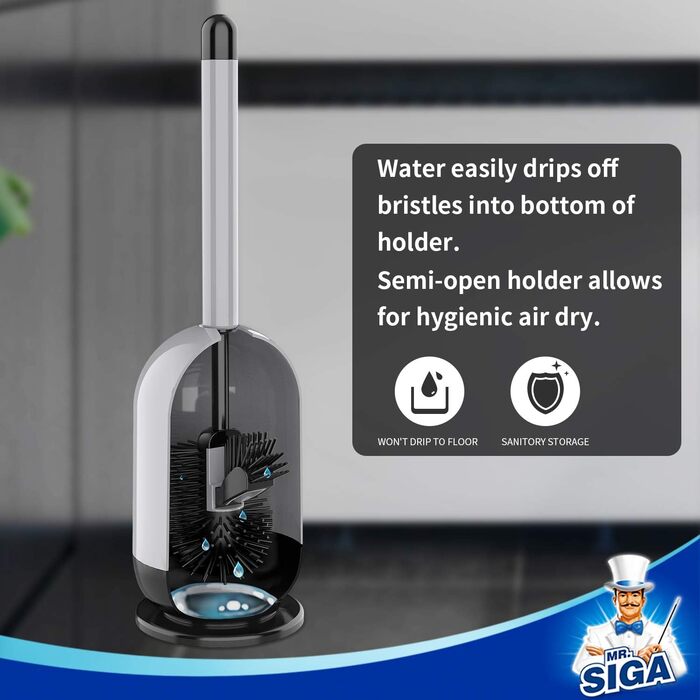 Набір для чищення унітазу Mr.Siga з тримачем, щітка для унітазу з м'якими щетинками, сірий та чорний, 1 шт.