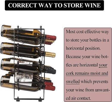 4-Tier Stackable Wine Rack, 3-in-1 Bottle Rack for 16 Bottles, Can Be Used Separately or Stacked Metal Wine Bottle Rack, Freestanding Wine Storage Rack for Cabinet Pantry (Black)