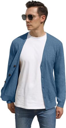 Чоловічий кардиган Hisir з V-подібним вирізом, легкий, елегантний, зимовий, класичний, з ґудзиками, синій, розмір L