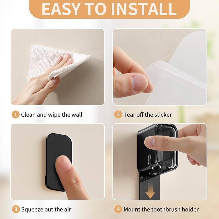 Настінний тримач для зубних щіток, 4 шт. сірий та чорний, для ванної кімнати