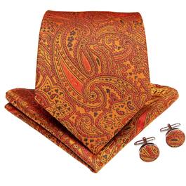 DiBanGu Комплект аксесуарів для чоловіків: краватка, хустинка, нагрудна хустинка, краваткова булатка, запонки (Квітковий візерунок, помаранчевий)