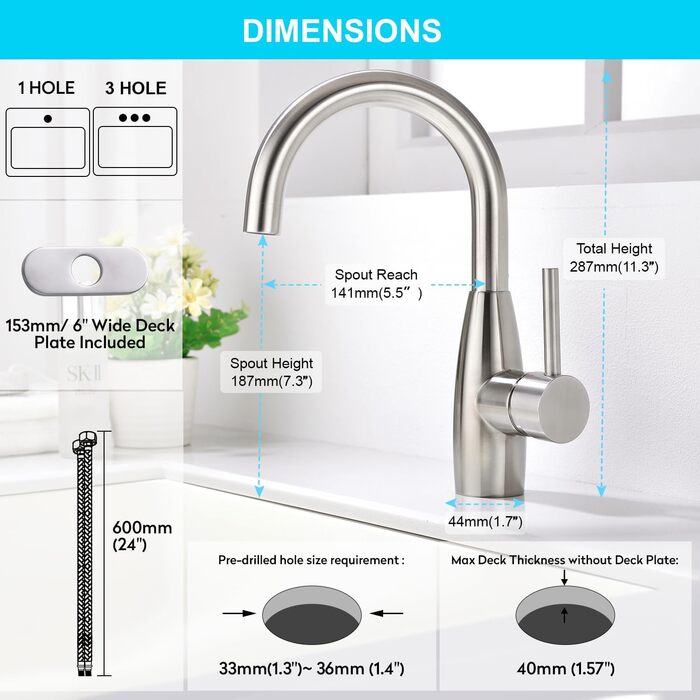 Кран кухонний CREA з 3 функціями: душ, висувний вилив, поворот 360°, матовий (нікель, щіткова обробка)