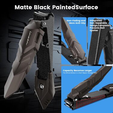 Професійний кусачок для нігтів з контейнером для збору, кусачки для нігтів рук та ніг, гострі кусачки з нержавіючої сталі, великі кусачки для нігтів, кусачки 2 в 1, кусачки для нігтів для чоловіків та жінок (великі, чорні, 8,9x2 см)