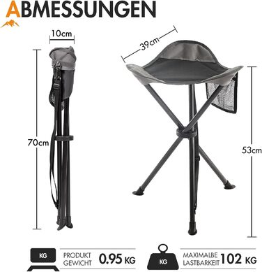 Складний туристичний стільчик з кишенею для риболовлі, кемпінгу та пікніків. Чорний, 53.3 см, до 102 кг.