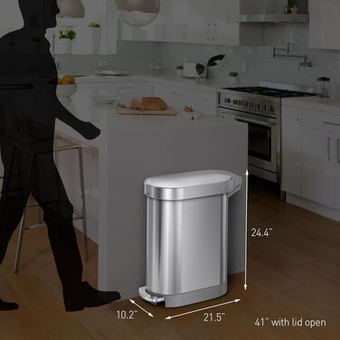 Вузький сенсорний сміттєвий відро simplehuman CW2044 на 45 л для кухні, система сортування відходів, матова нержавіюча сталь
