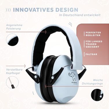 Schallwerk® Kapselgehörschutz Kiddies: навушники шумозахисту для дітей, преміум-якість, блакитний | захист від шуму для повсякденного використання та заходів